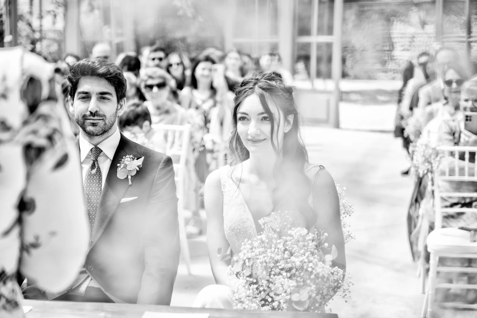 Ritratto degli sposi nella serra di La Scrivana