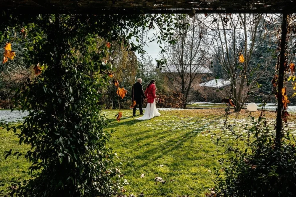 Ritratto invernale degli sposi alla Maison Verte