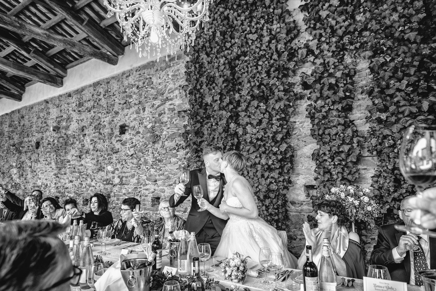 Ricevimento con gli ospiti, Tenuta La Michelina, Pinerolo, fotografia in bianco e nero