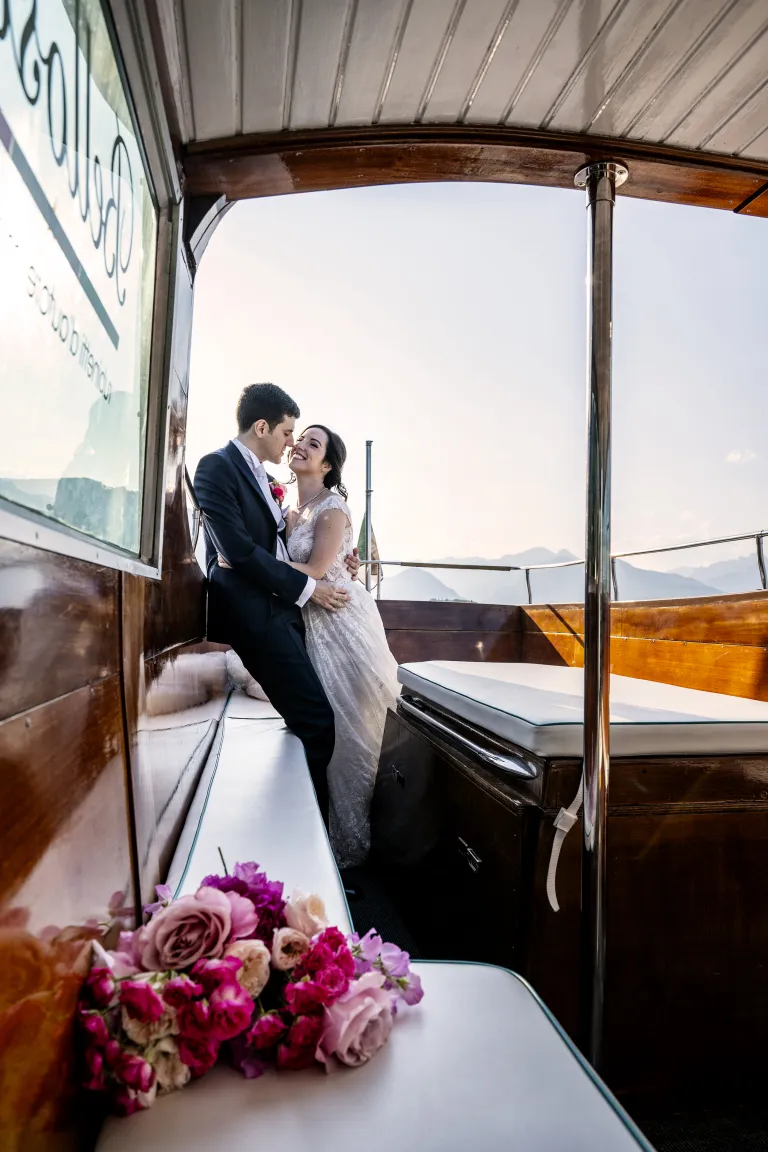Ritratto elegante in bianco e nero, matrimonio a Stresa sul Lago Maggiore