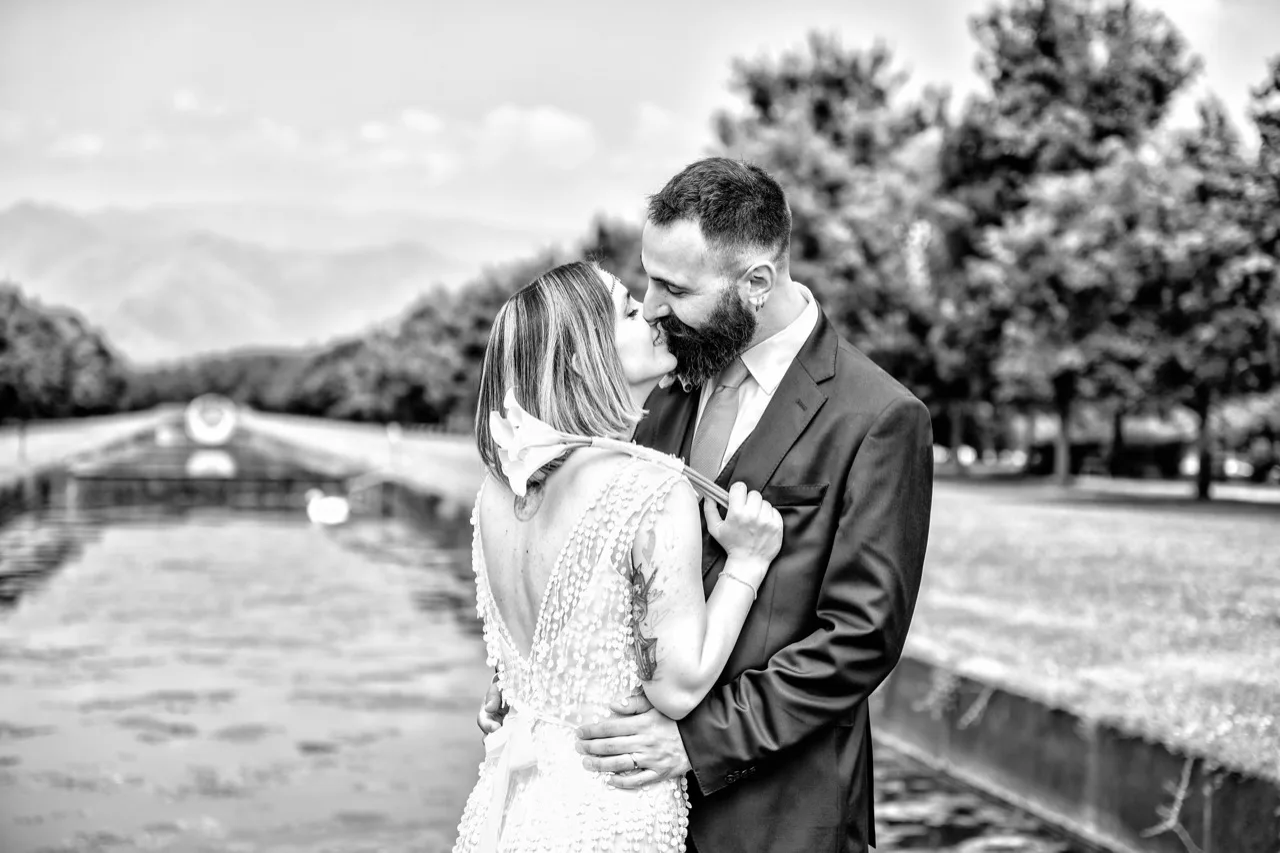Matrimonio Reggia di Venaria — sorriso (bianco e nero)